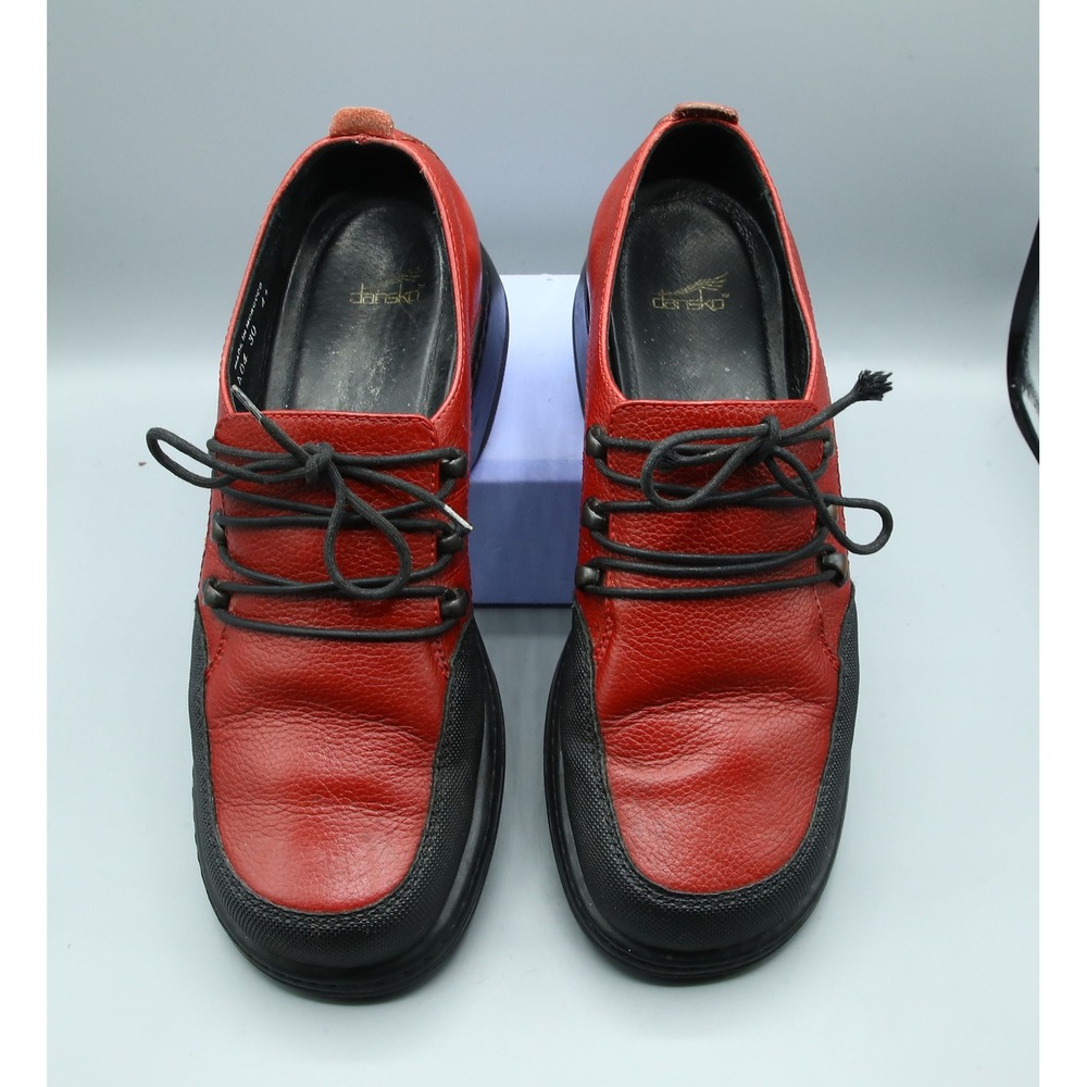 Dansko Red Black Leather Lace Up Comfort Shoes Oxfords Made in Morocco EU 41